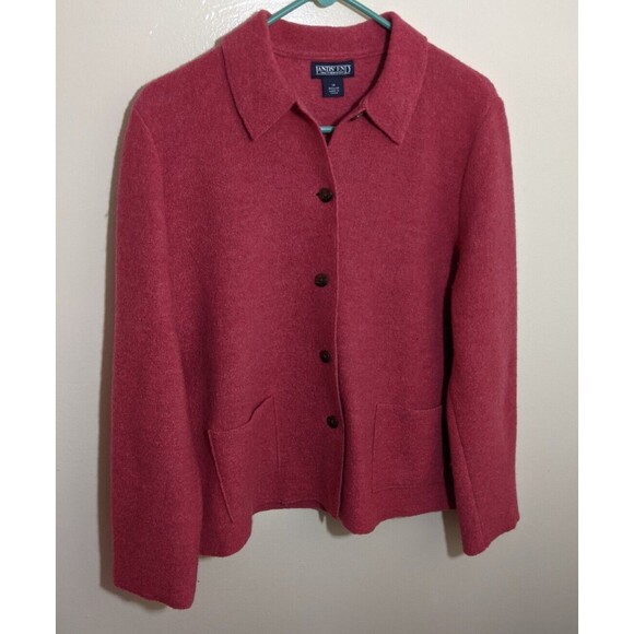 Lands End Cardigan Sweater Jacket Collared 100% Wool Outdoor 14 Regular - Picture 7 of 10